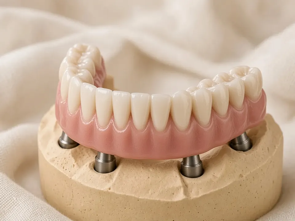 Full-arch dental prosthesis on a stone model