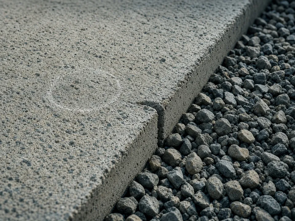 Concrete control joint beside drainage gravel