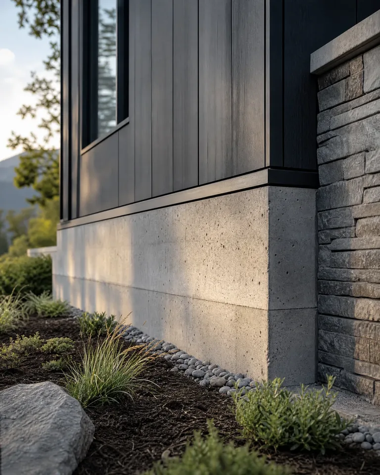 Foundation-to-grade transition with landscaping